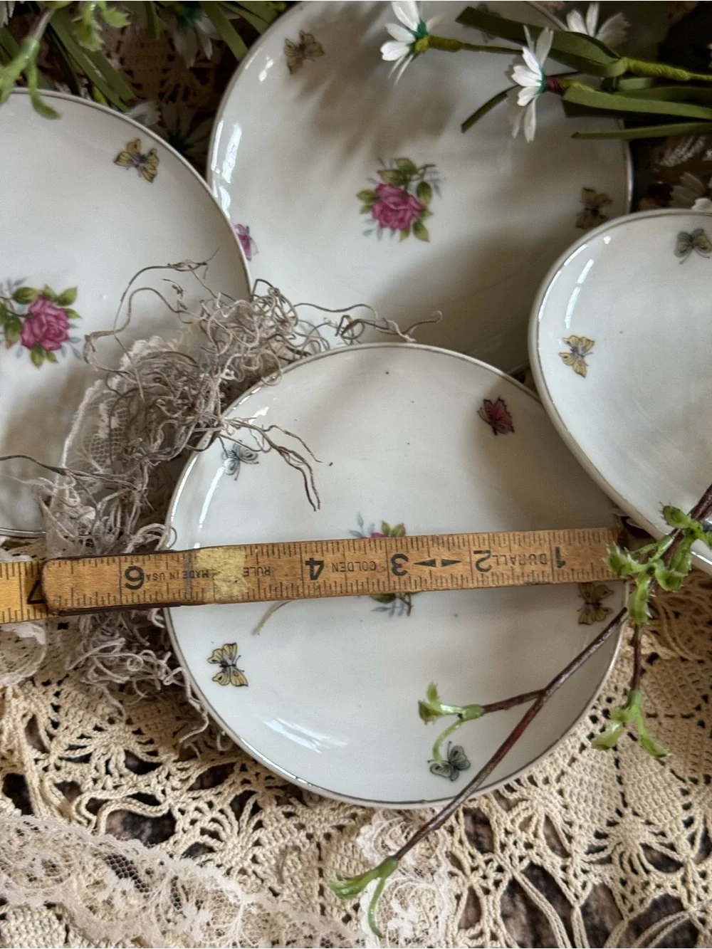 Vintage Floral Porcelain Dessert Plates- Pink Rose Pattern